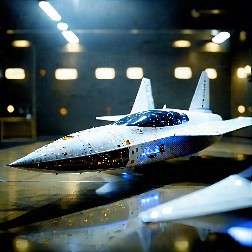 Aerospace Technology In Tech Office With White Fighter