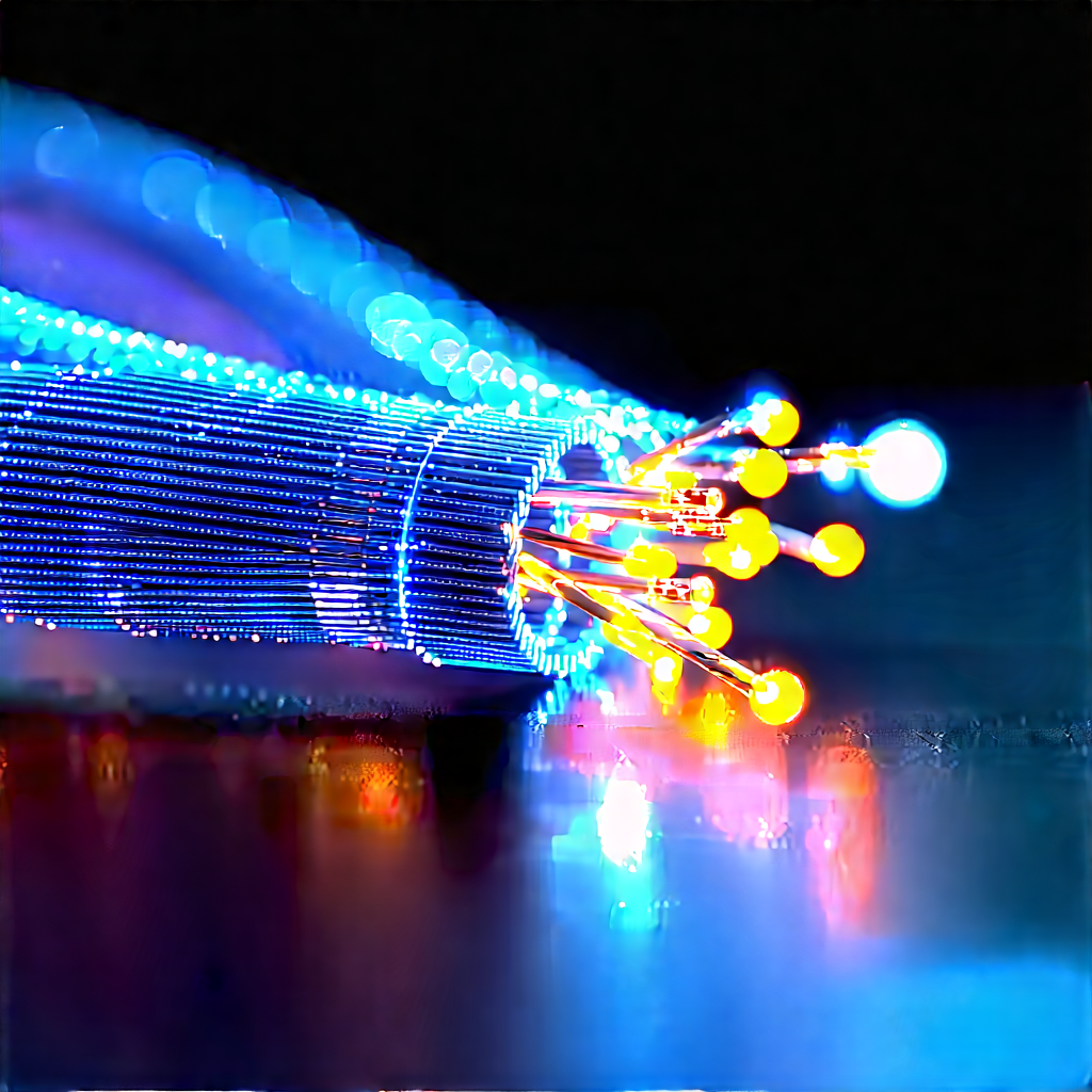 Close-up Of Fiber Optic Cables With Long, Blue,