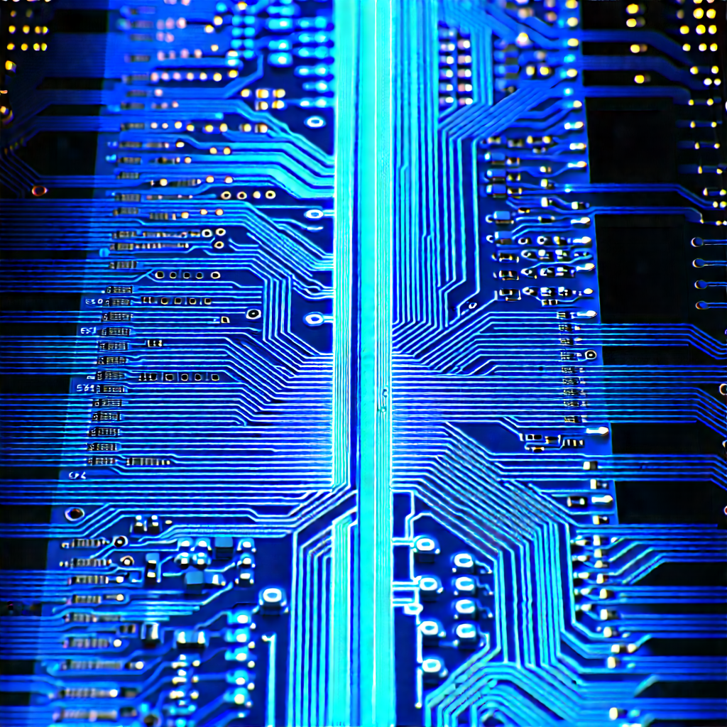 Circuit board with blue light glow