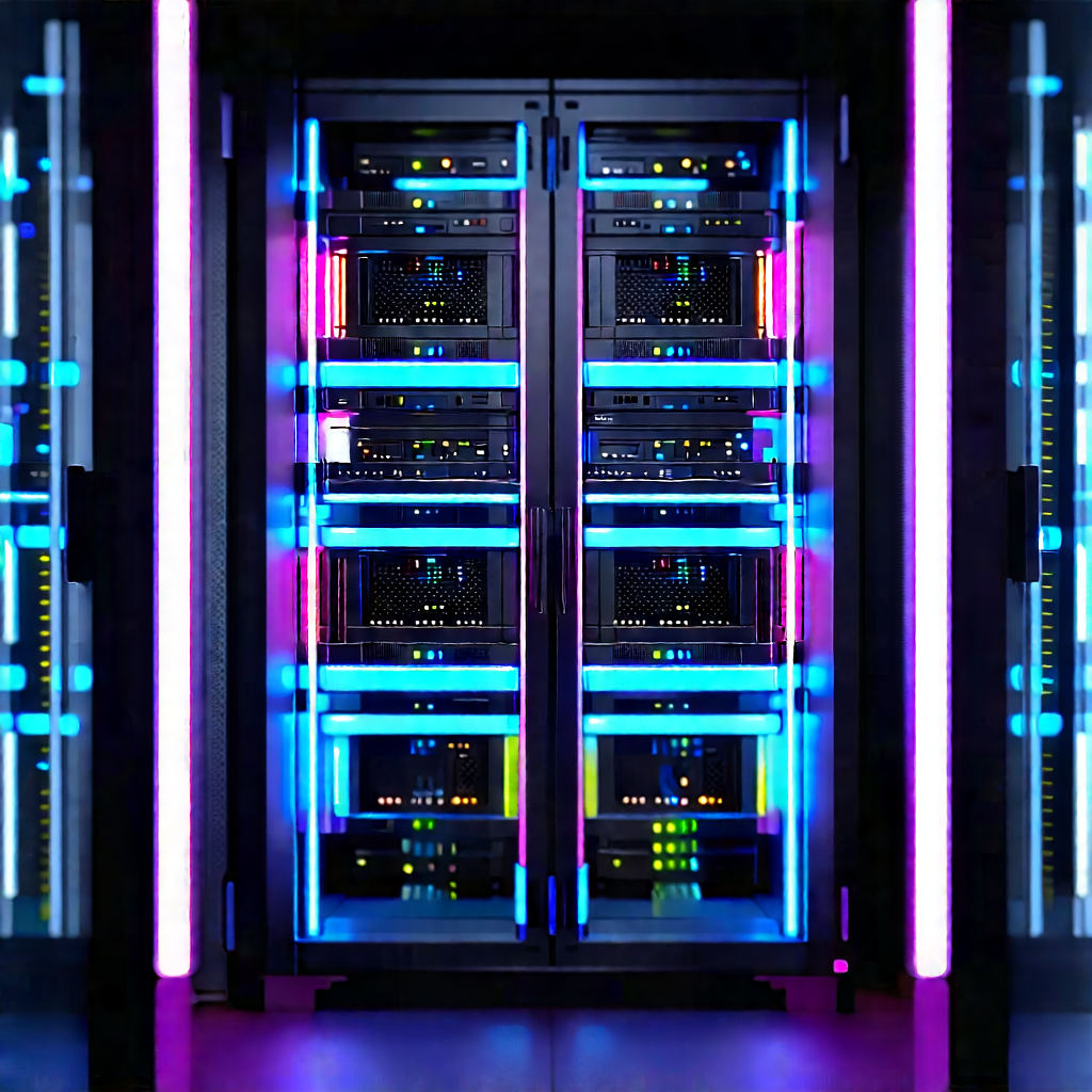 Server rack with neon accents