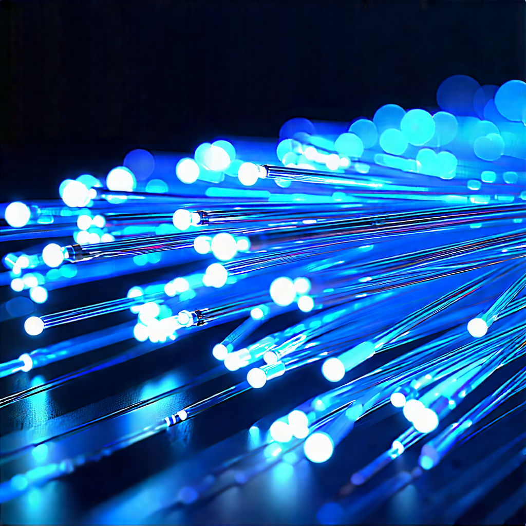 Close-up Of Fiber Optic Cables With Close-up Blue