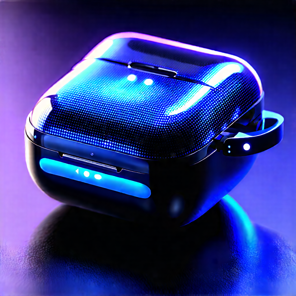 Wireless Earbuds With Glowing Screen With Blue Black