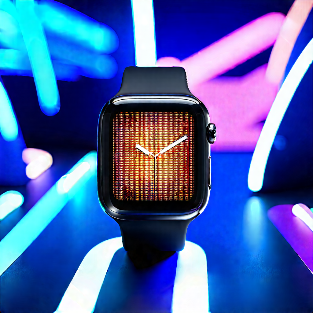 Smart Watch With Glowing Screen With Close-up Watch