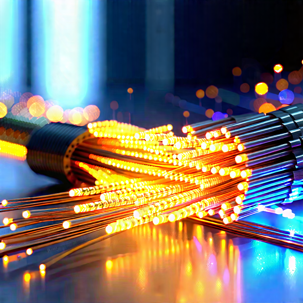 Close-up Of Fiber Optic Cables With Close-up Bunch