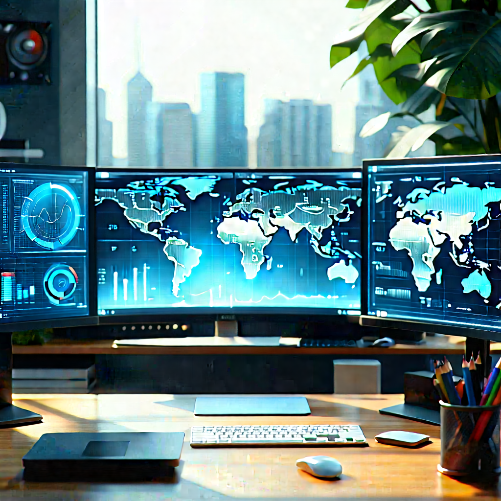 Financial Technology In Tech Office With Large Computer