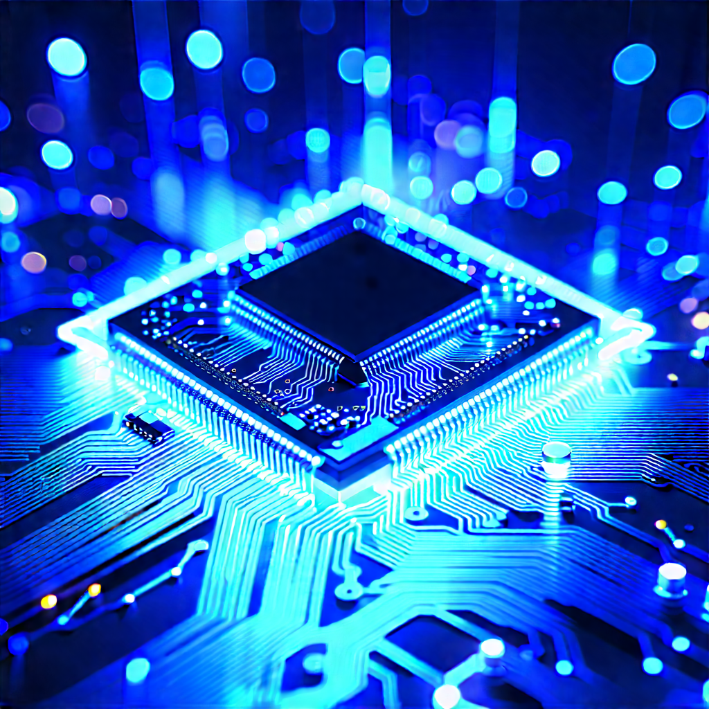 Circuit board with blue light (glow:1.47)