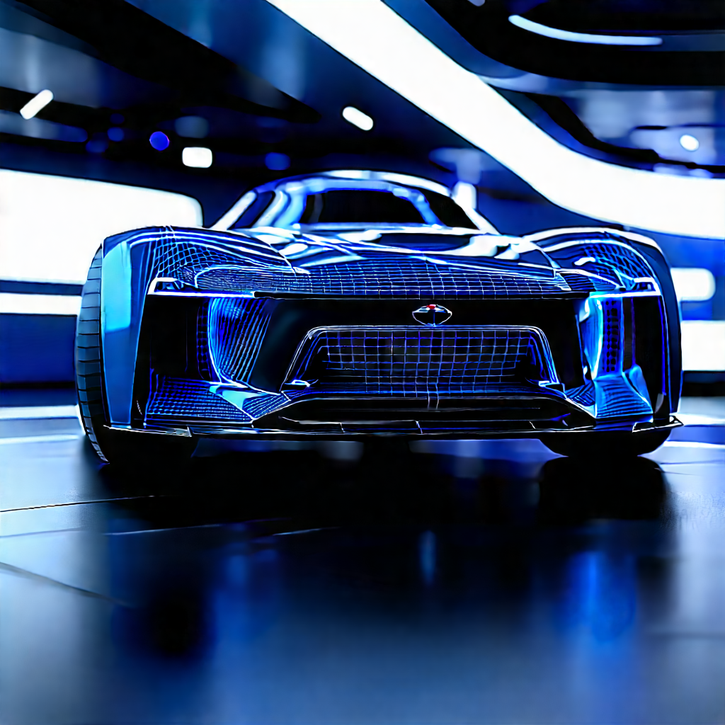 Automotive Technology In (design:1.43) Studio With Blue Parked