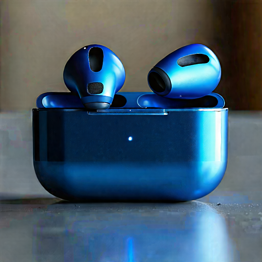 Wireless Earbuds With Digital Artwork With Blue Bowl