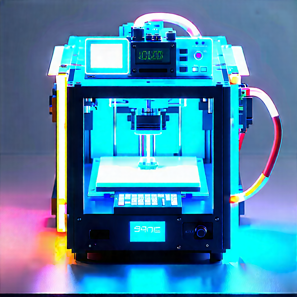3d Printer With Neon Accents With Blue White