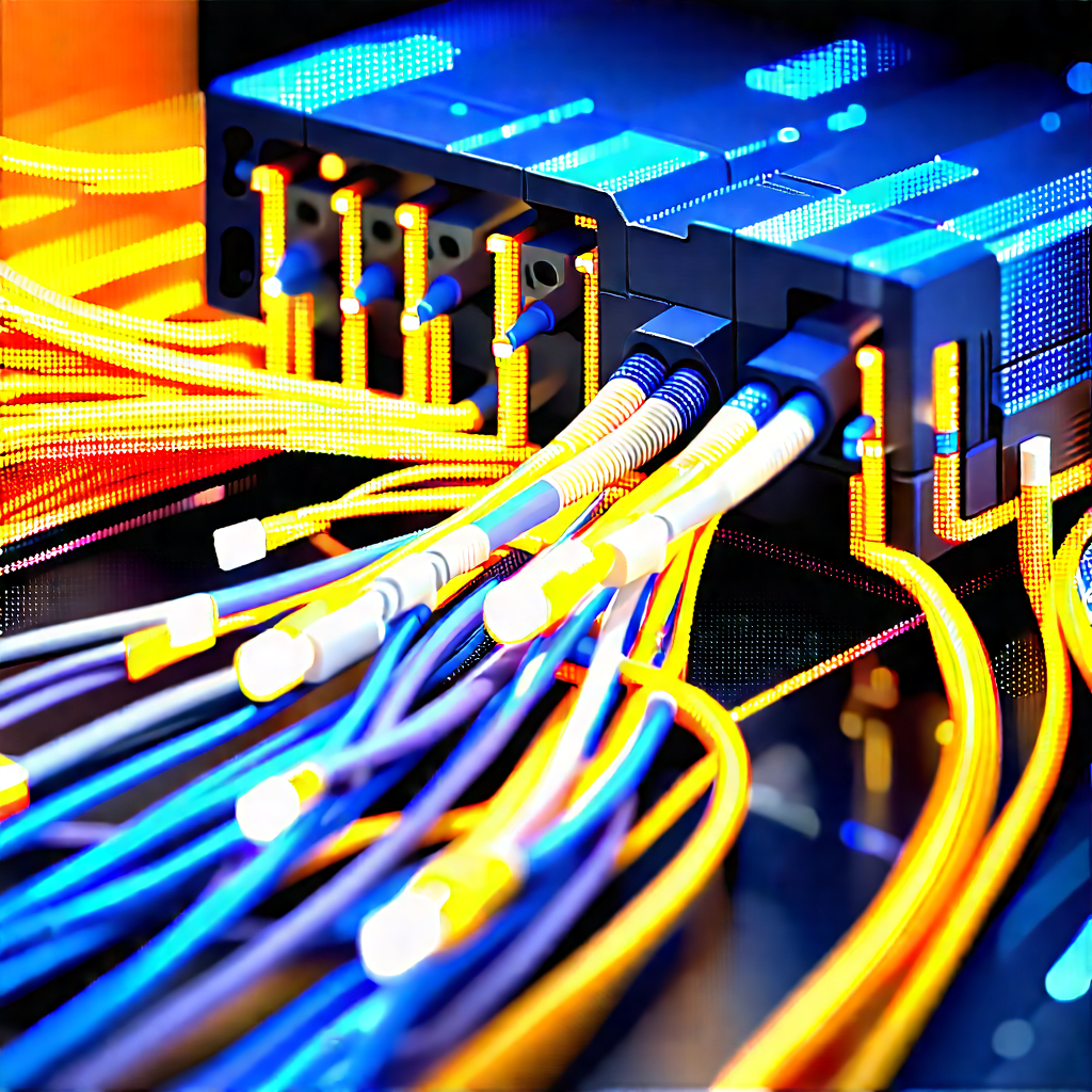 Close-up Of Fiber Optic Cables With Black Blue