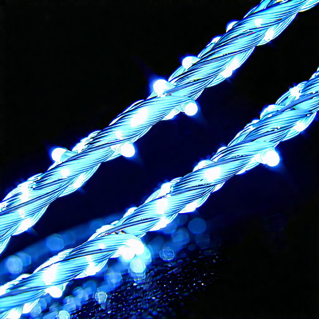 Close-up Of Fiber Optic Cables With Close-up Blue