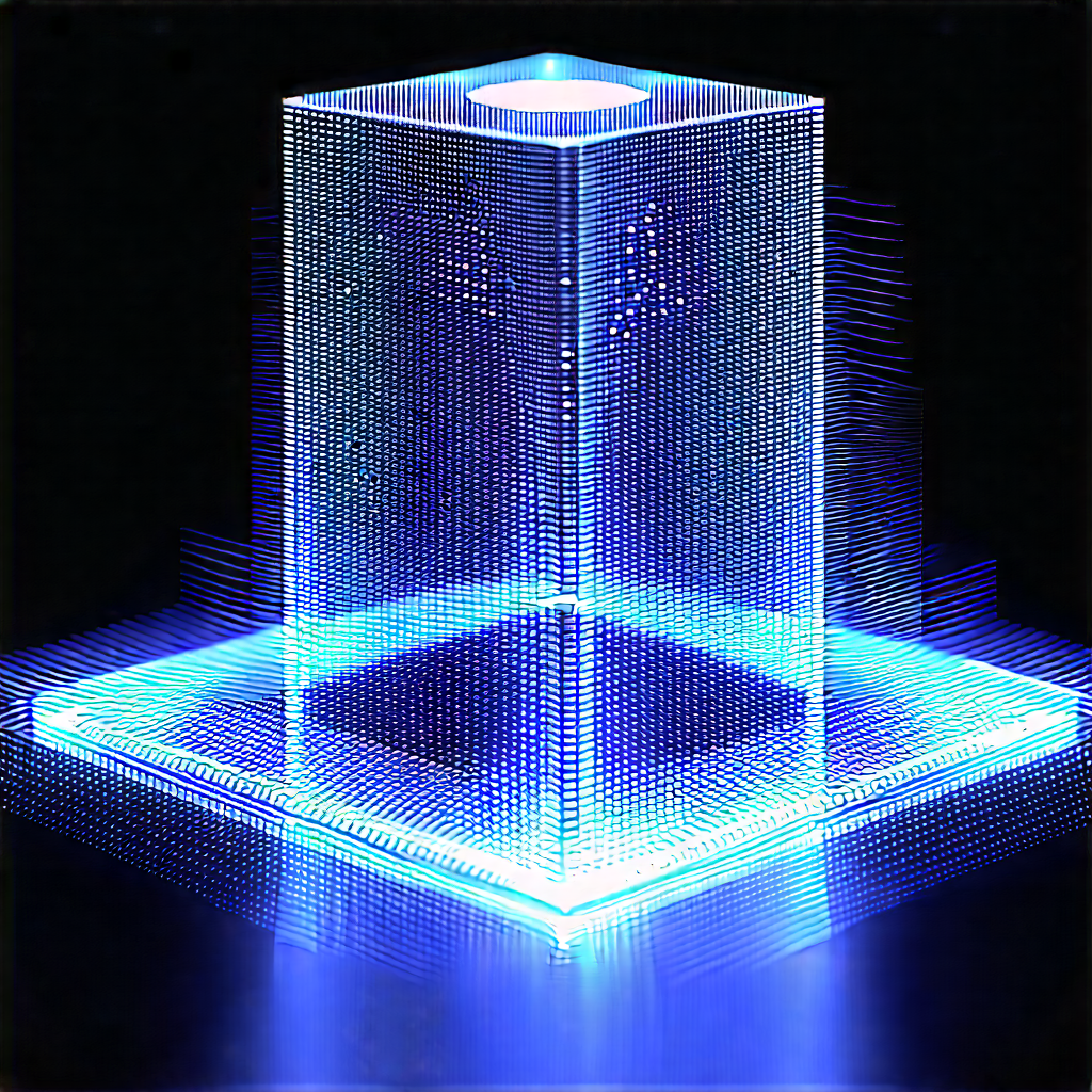 Quantum Computer With Digital Particles With Blue, Three-dimensional