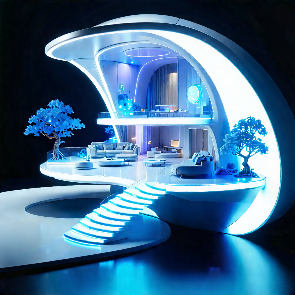 (futuristic:1.33) Smart Home With Futuristic, Blue-lit