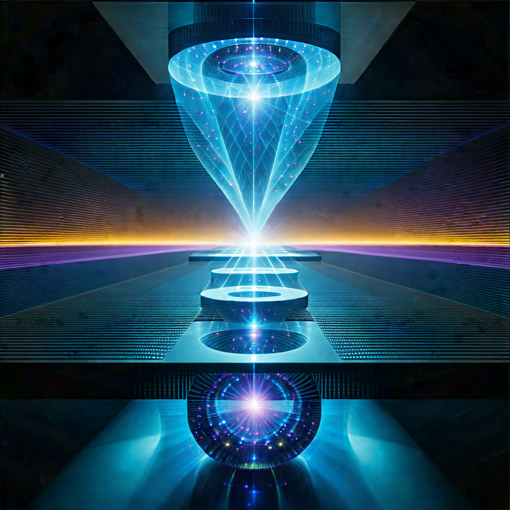 Quantum Computer With Holographic Projection With Futuristic Scene