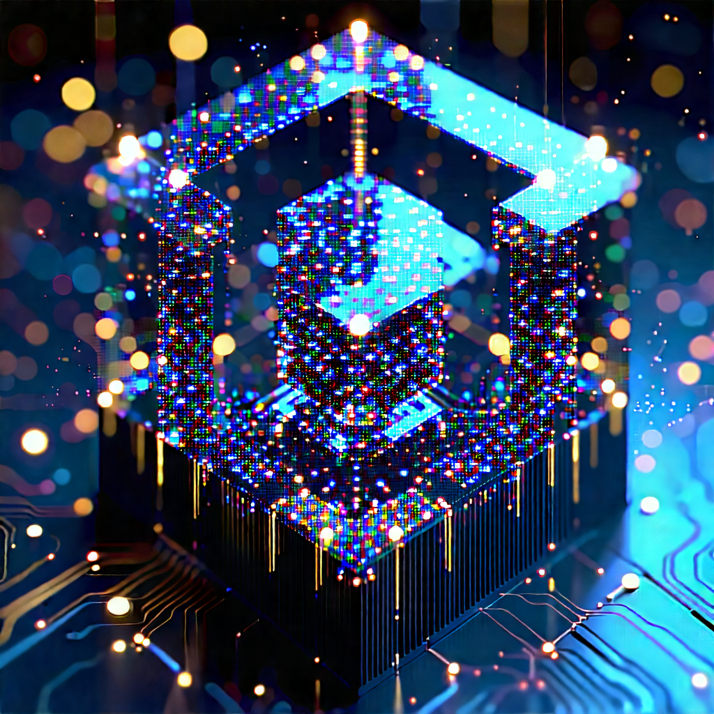 Quantum Computer With Digital Particles With Blue Yellow