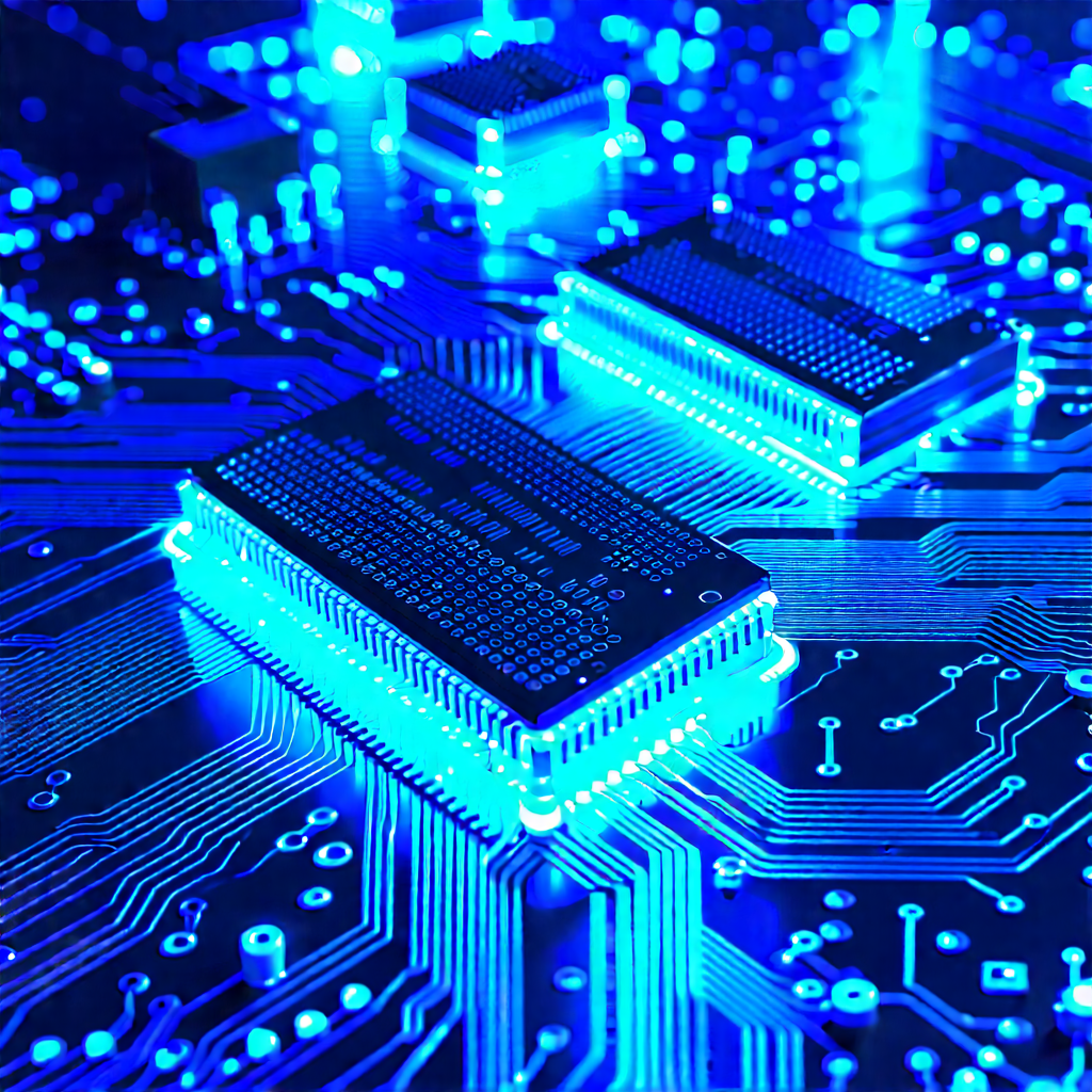 Circuit board with blue light glow
