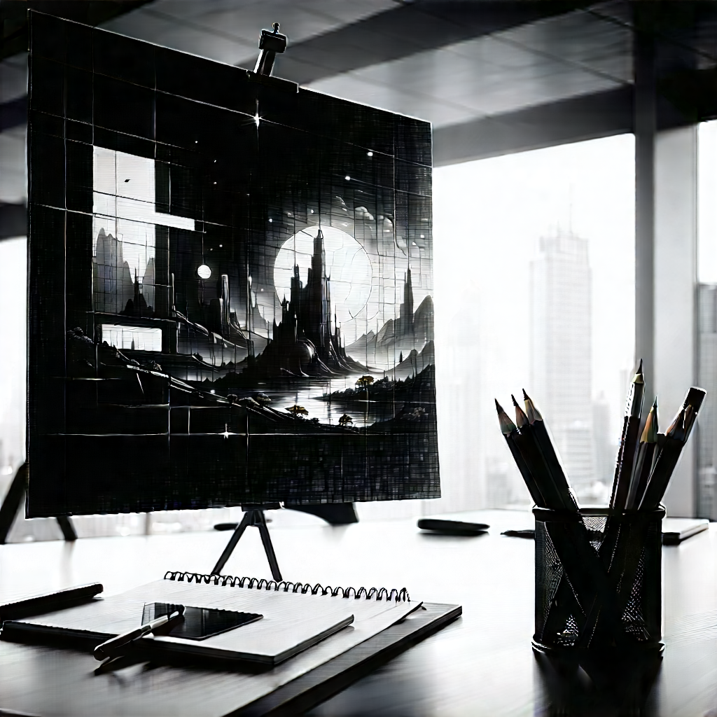 Futuristic Tech Startup Office With Black White