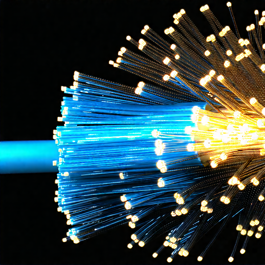 Close-up Of Fiber Optic Cables With Blue Wire