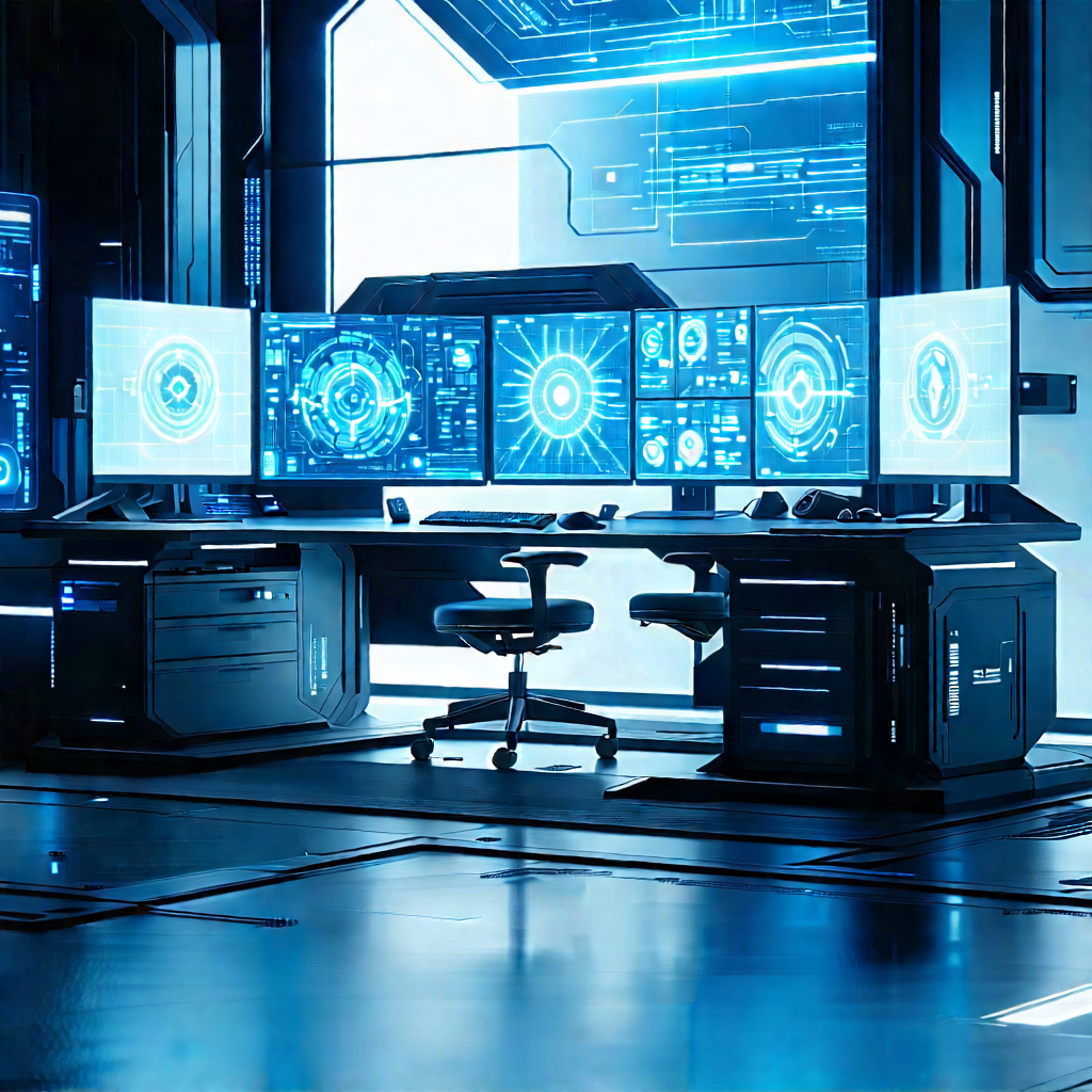 Futuristic (digital:1.15) workspace