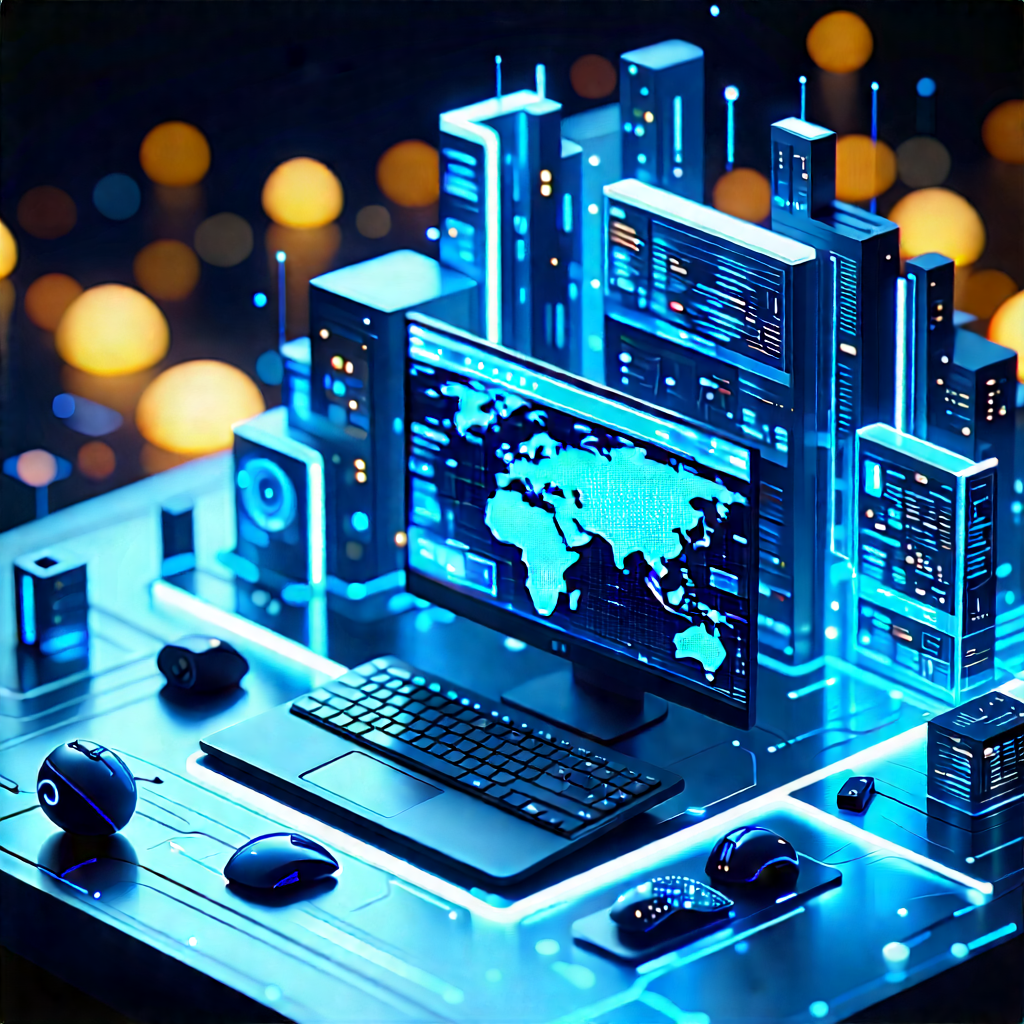Futuristic Digital Workspace With Computer Monitor