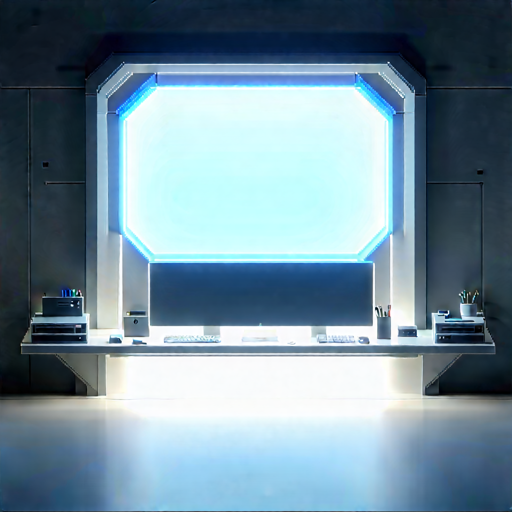 (futuristic:1.22) Tech Startup Office With Large Computer