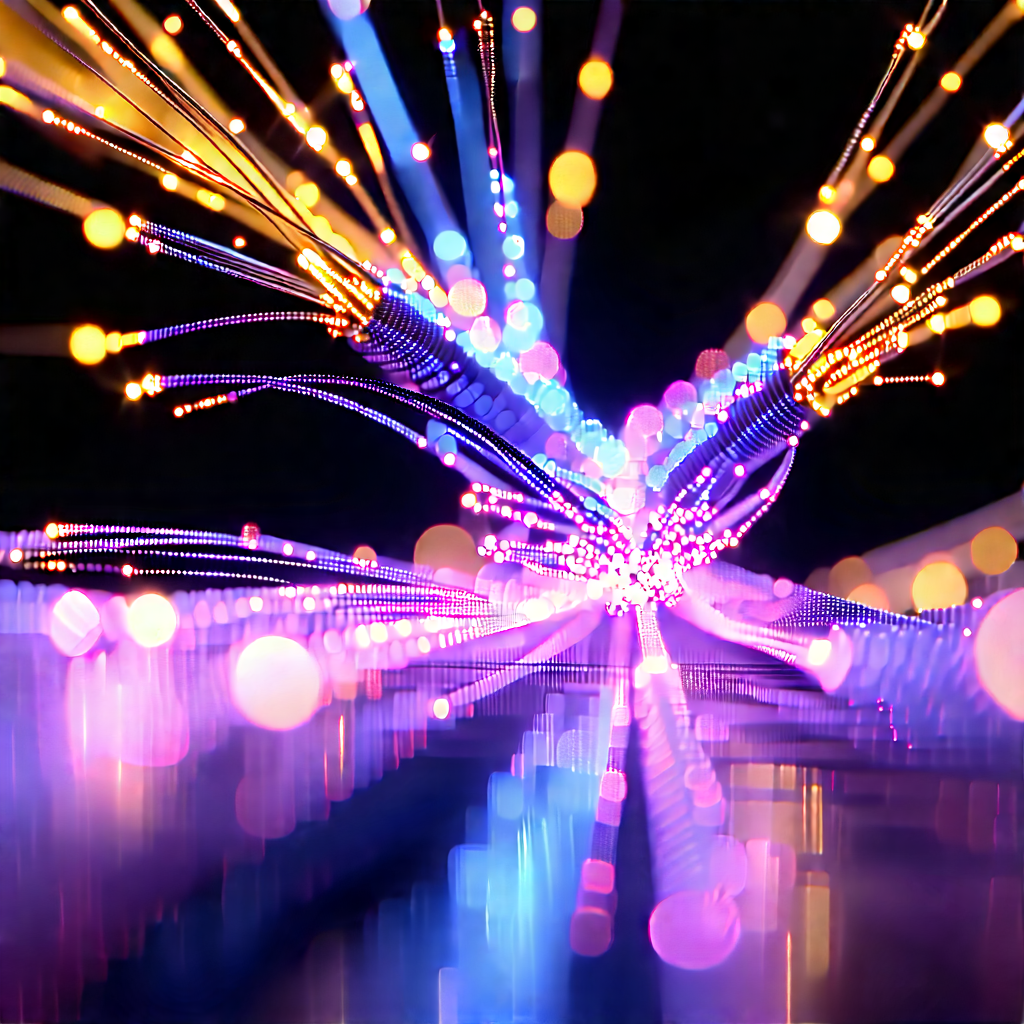 Close-up Of Fiber Optic Cables With Brightly Purple