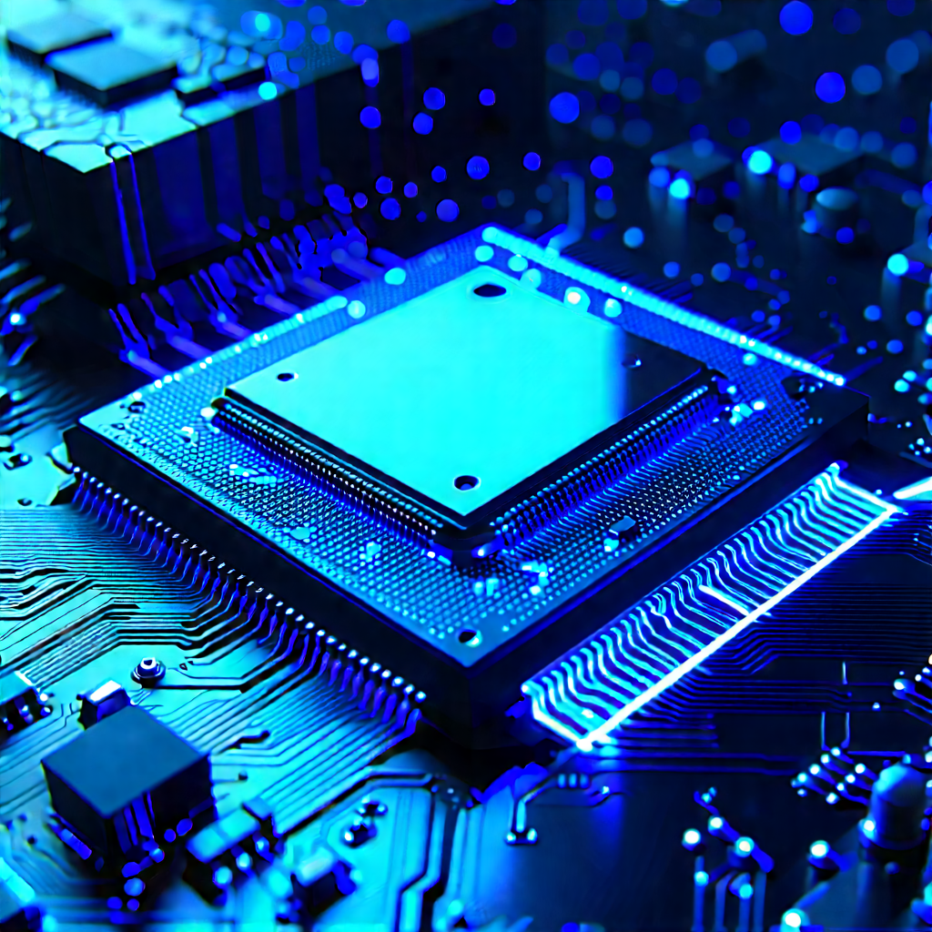 Microchip with blue light glow