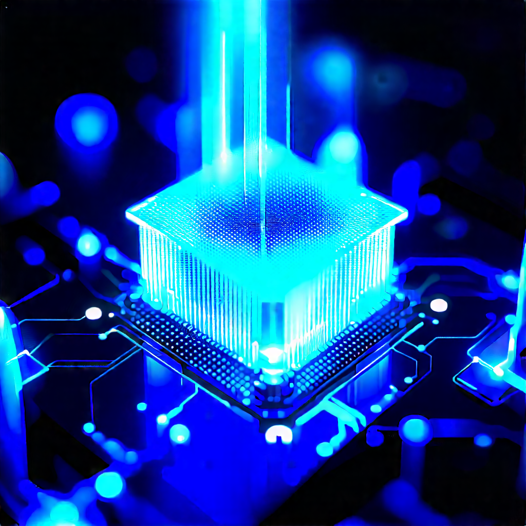 Quantum computer with blue light (glow:1.22)