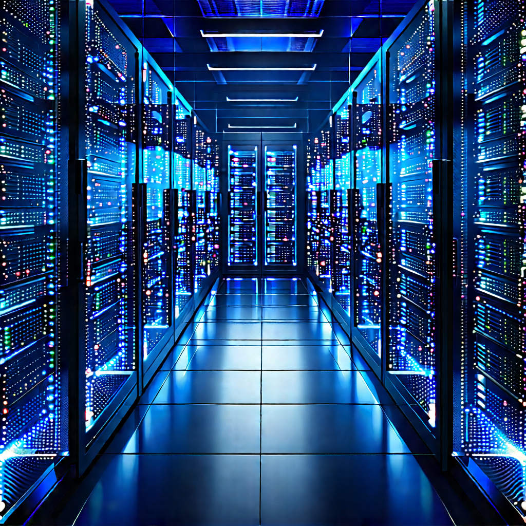 Server Rack With Digital Particles With Image, There