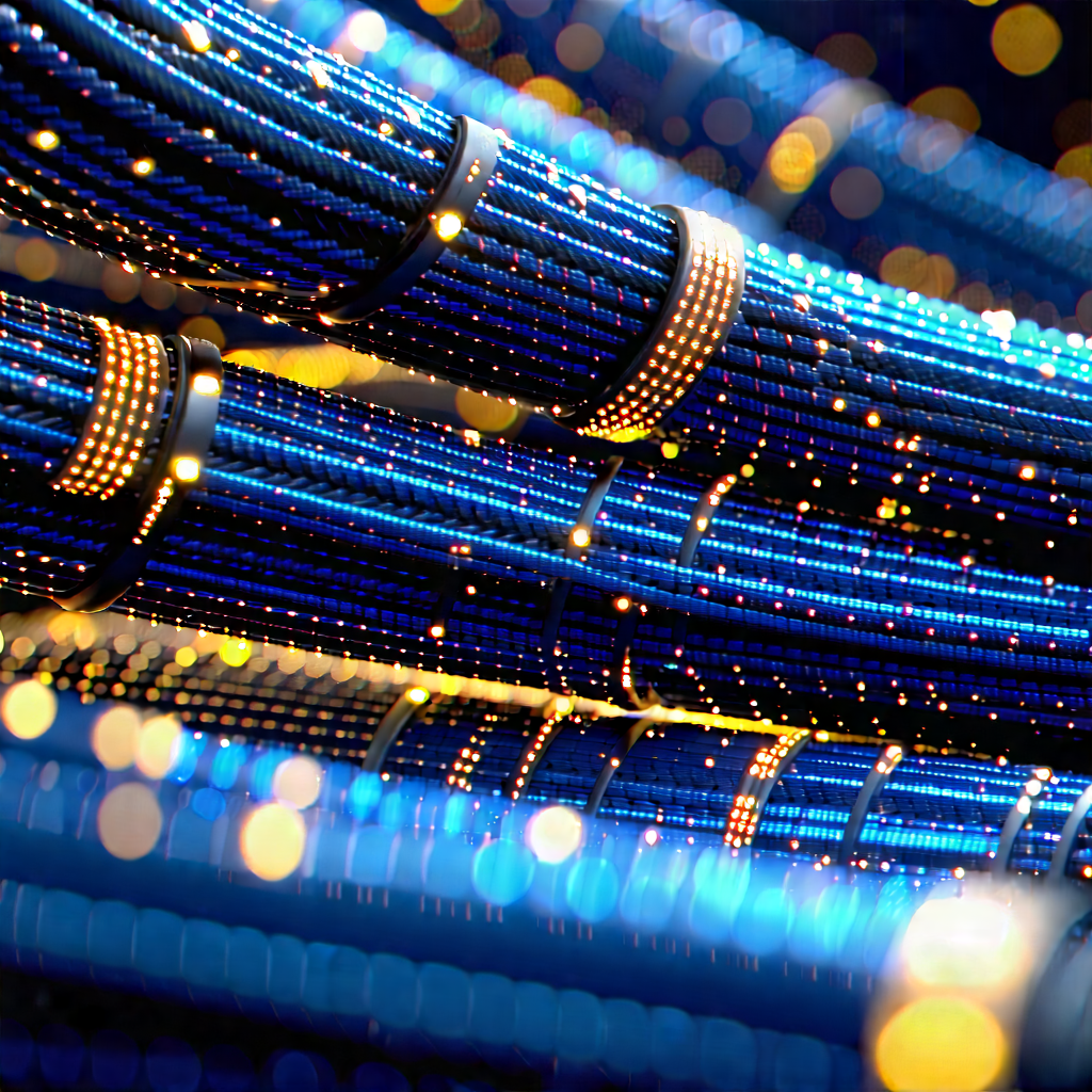 Close-up of fiber optic cables