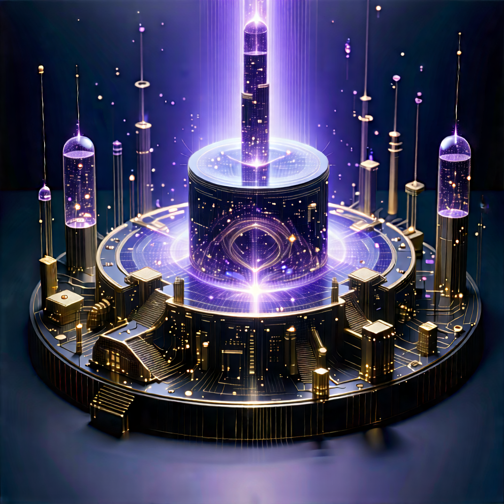 Quantum Computer With Laser Scanning With Futuristic Cityscape
