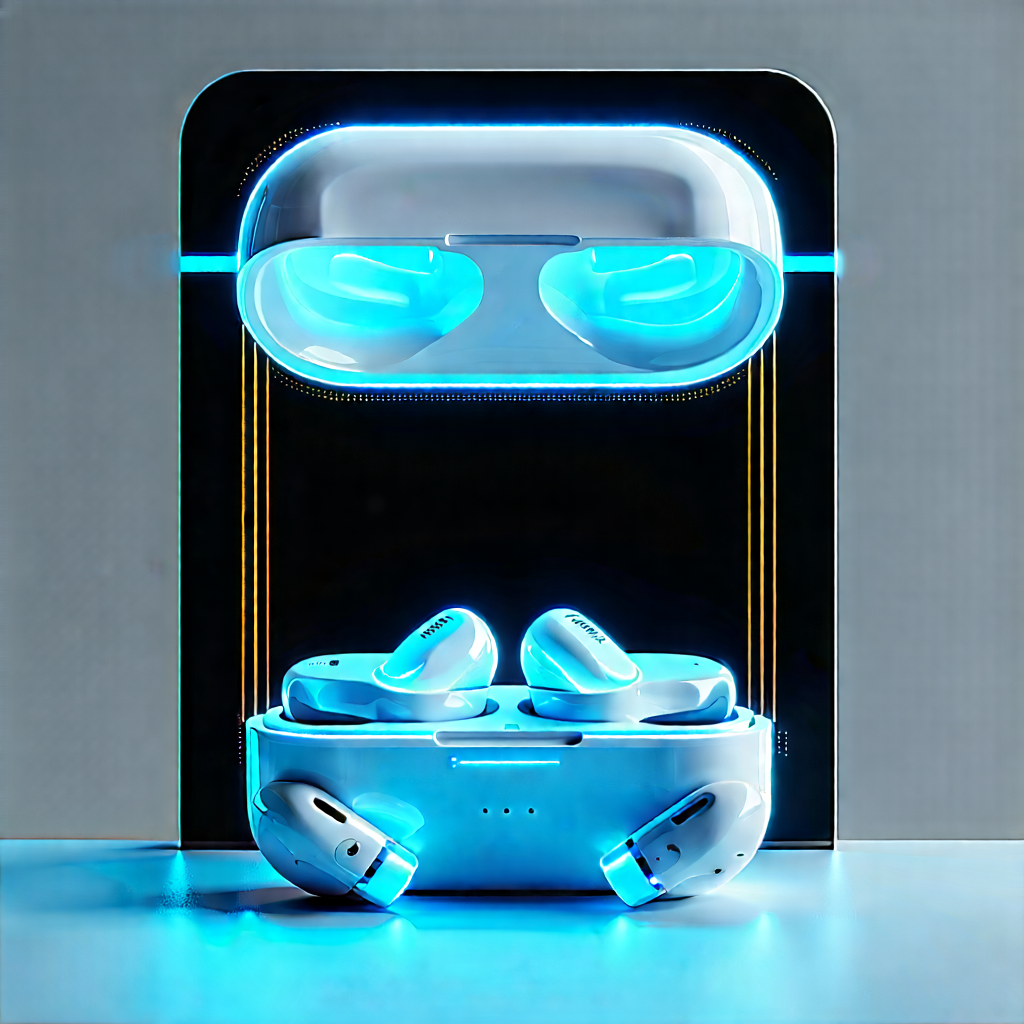 Wireless Earbuds With Glowing Screen With Pair Blue