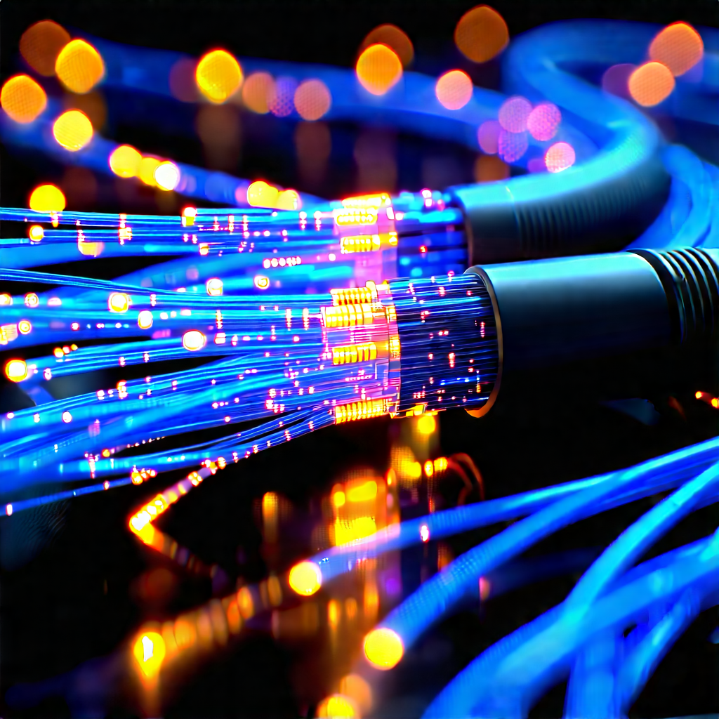 Close-up Of Fiber Optic Cables With Close-up Blue