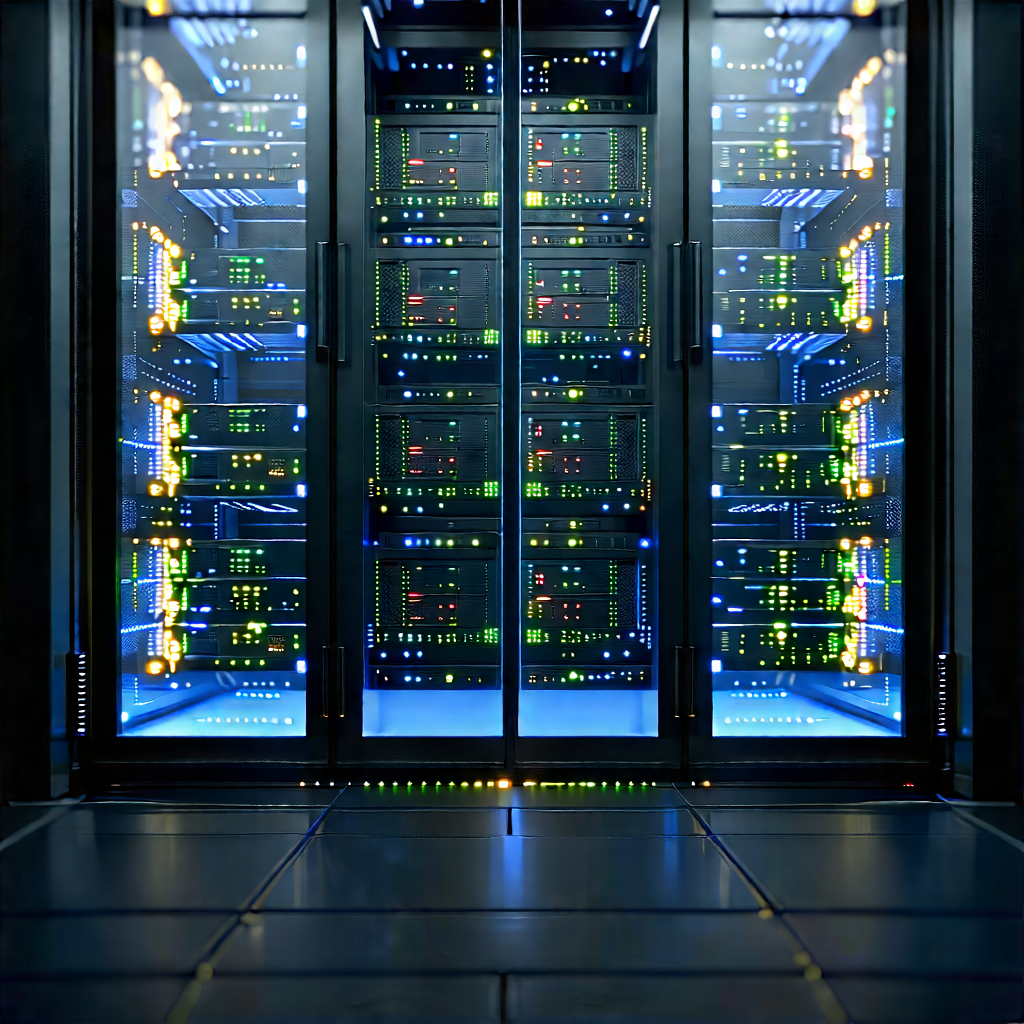 Server Rack With (digital:1.31) Particles With Large, Blue