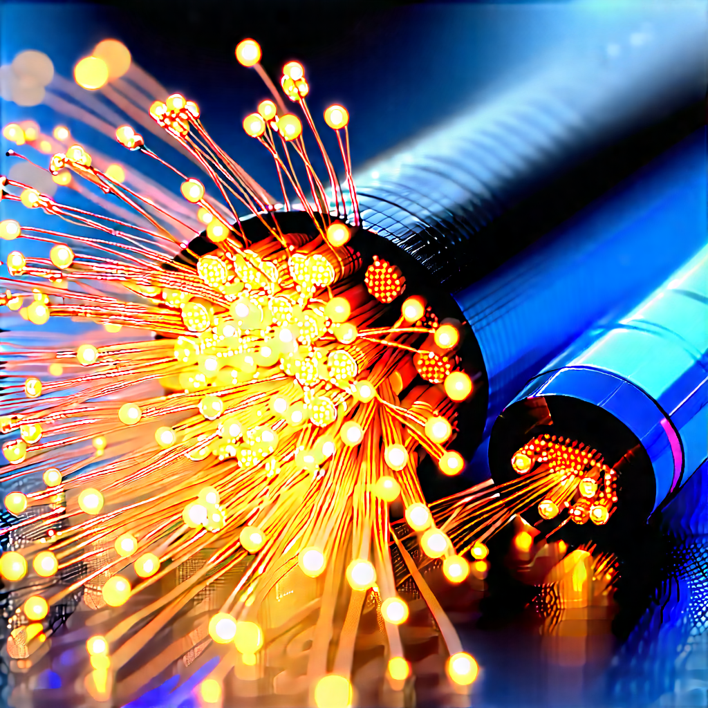 Close-up Of Fiber Optic Cables With Close-up Blue
