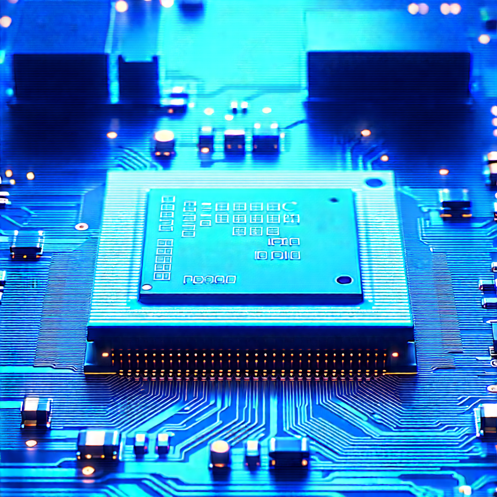 Circuit board with blue light glow