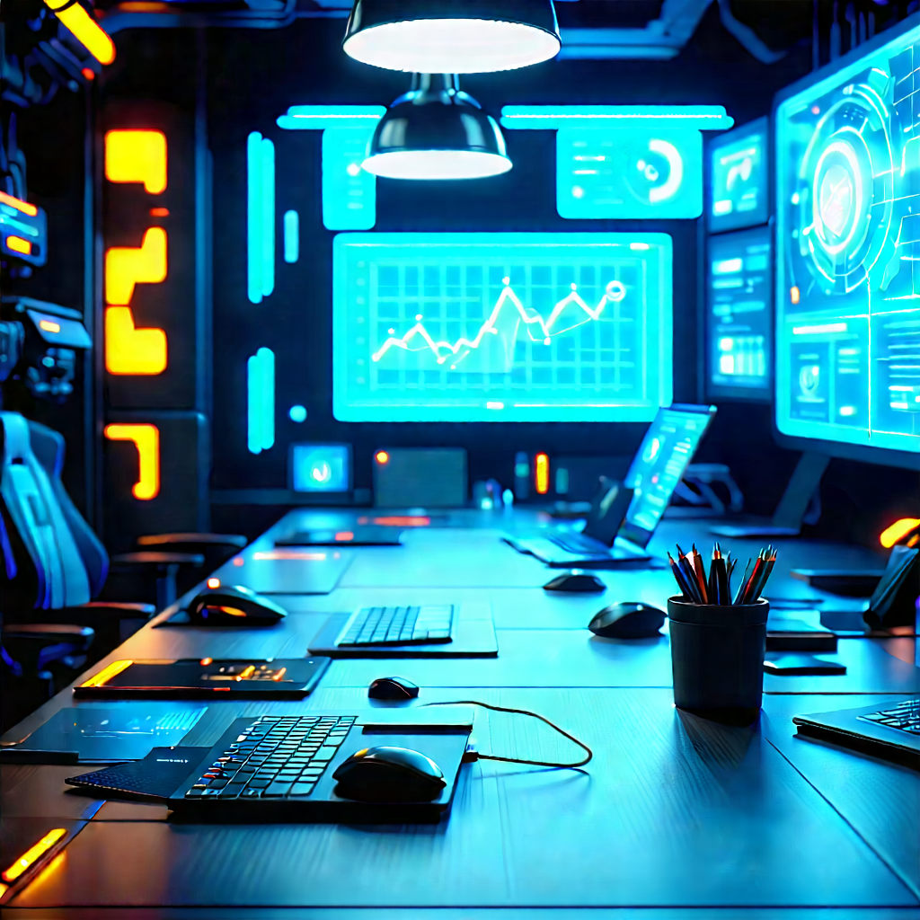Futuristic Tech Startup Office With Large Desk