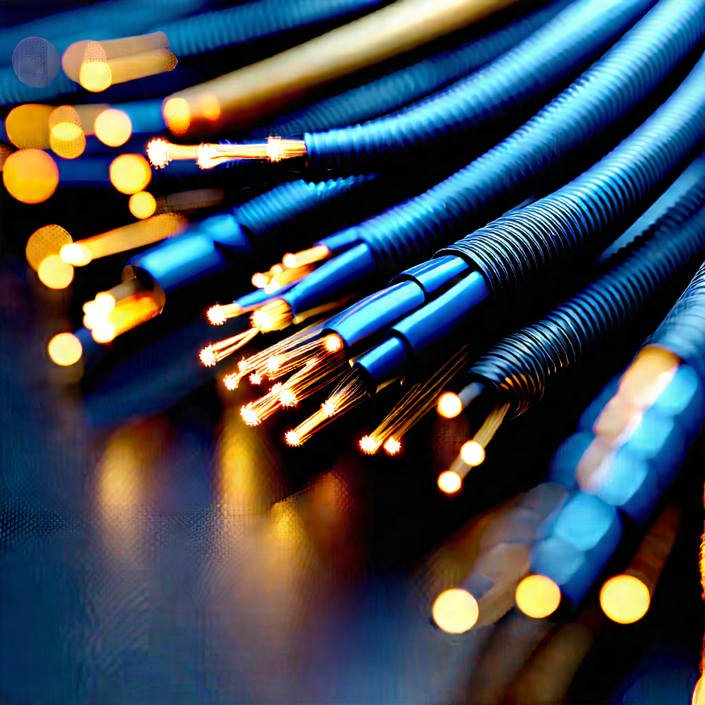 Close-up Of Fiber Optic Cables With Close-up Bunch