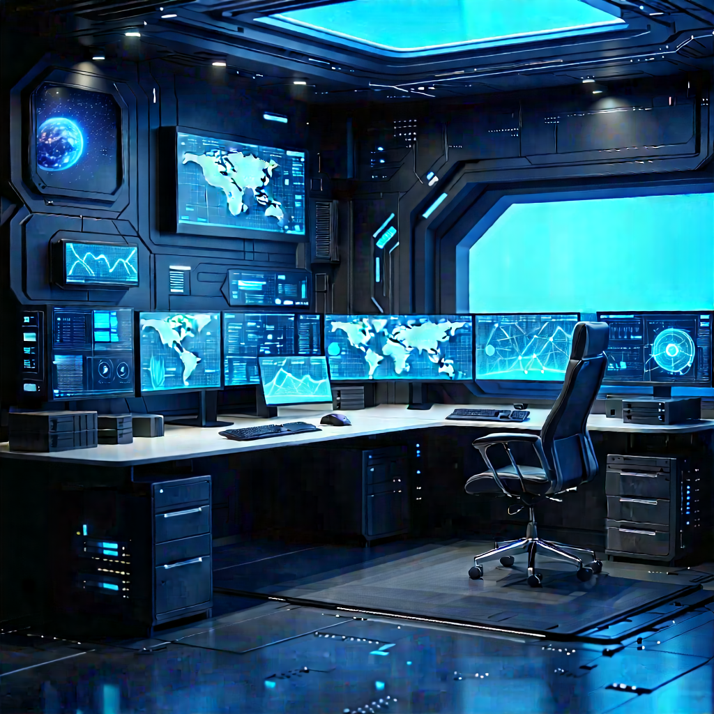 Futuristic Digital Workspace With Futuristic Room,