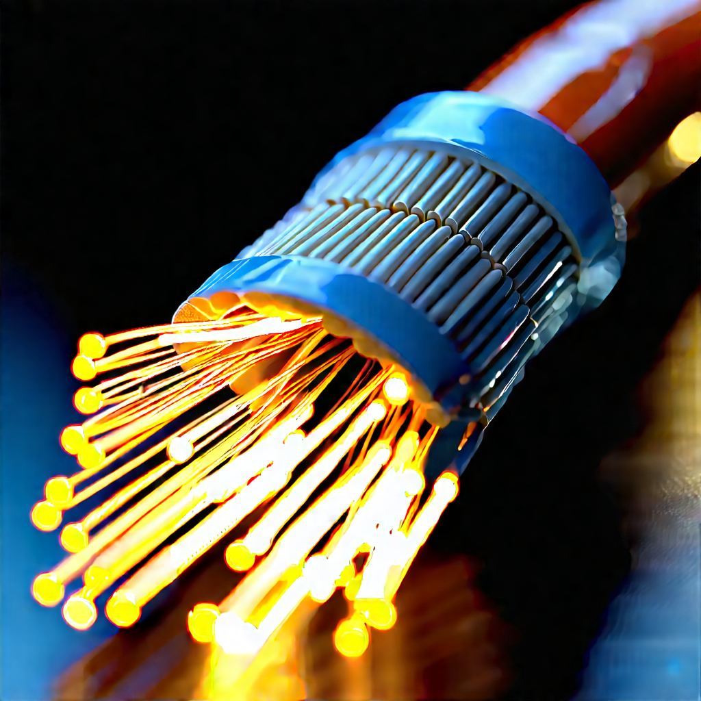 Close-up Of Fiber Optic Cables With Close-up Coiled