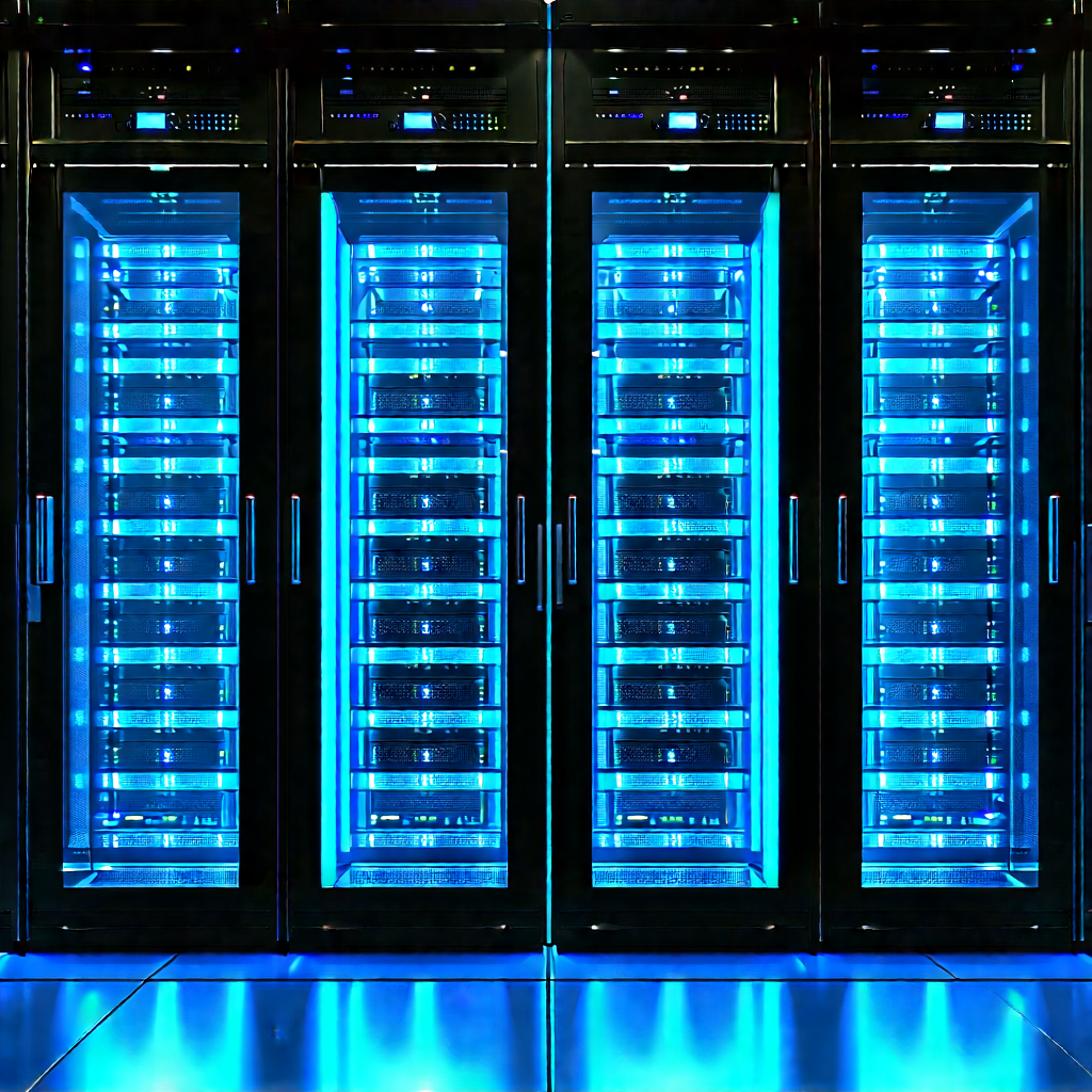 Server Rack With Blue Light (glow:1.22) With Large Data