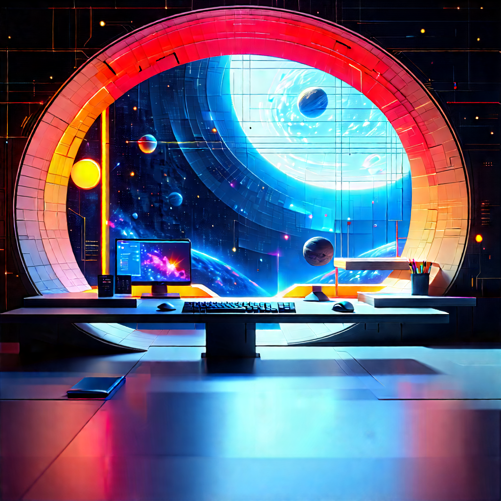 Futuristic Digital Workspace With Image, There