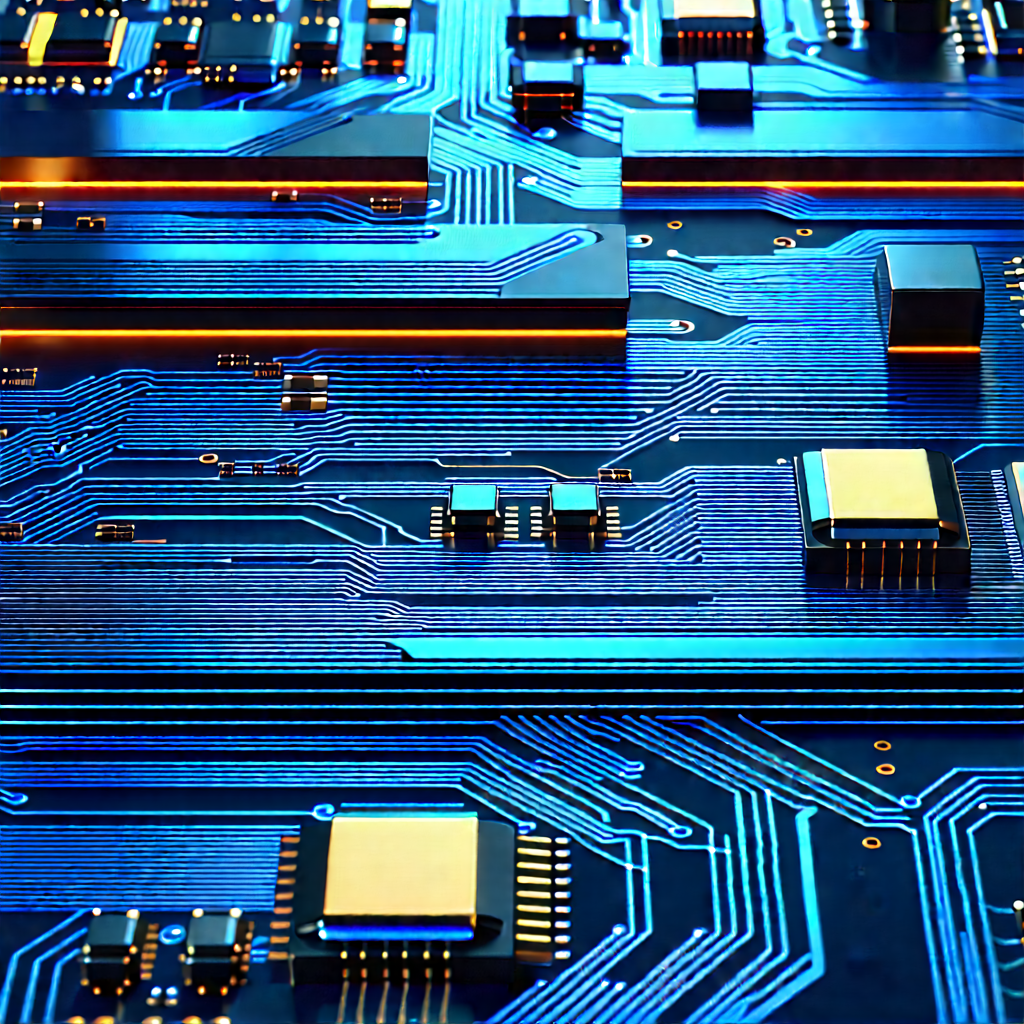 Circuit board with blue light glow