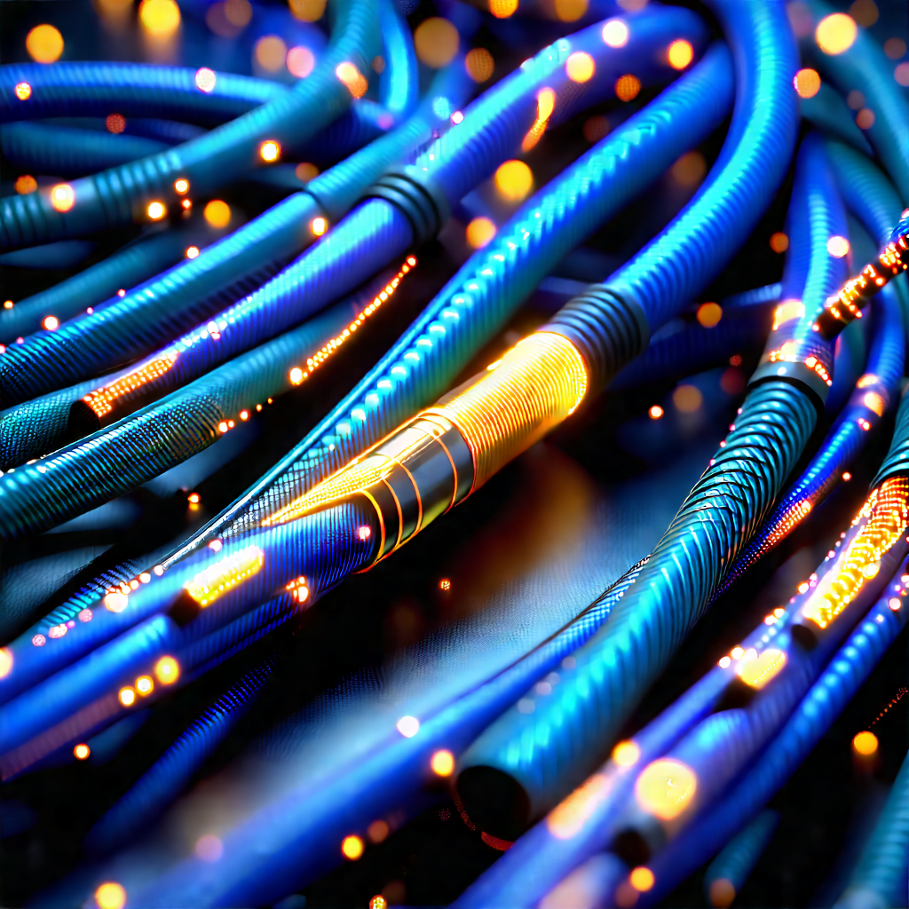 Close-up Of Fiber Optic Cables With Close-up Blue