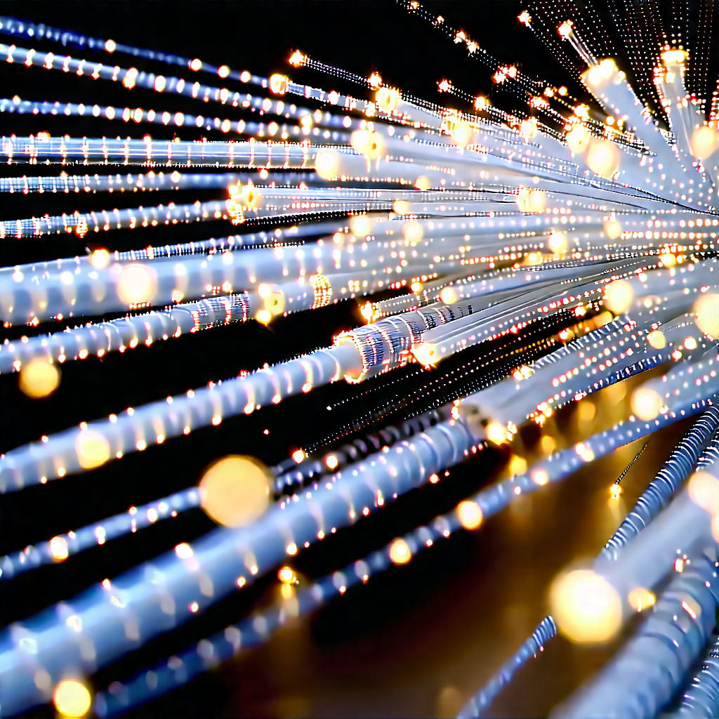 Close-up Of Fiber Optic Cables With Close-up Large