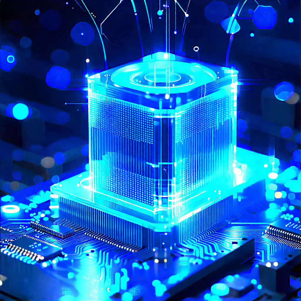 Quantum Computer With Blue Light Glow With Blue White