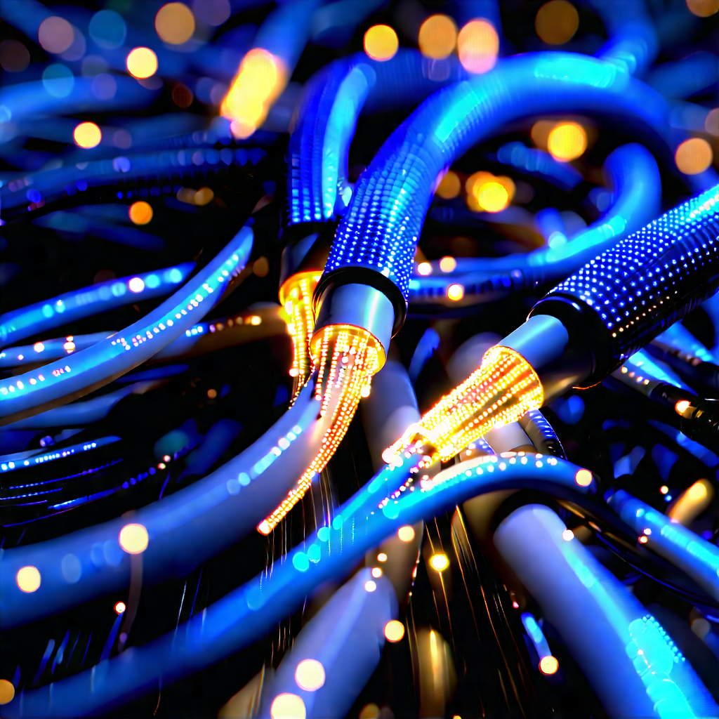 Close-up Of Fiber Optic Cables With Close-up Blue