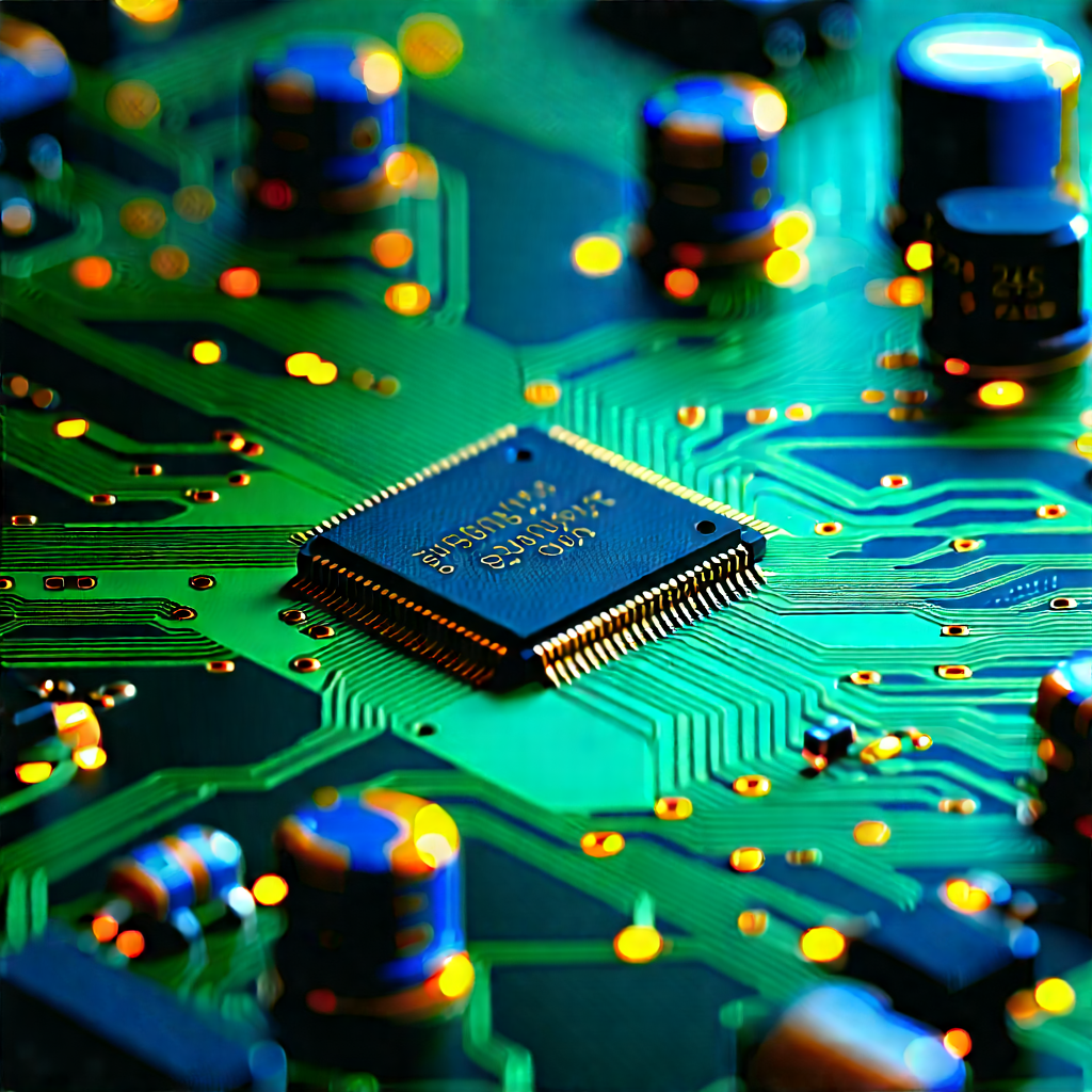 Close-up Of Electronic Circuit With Close-up Computer