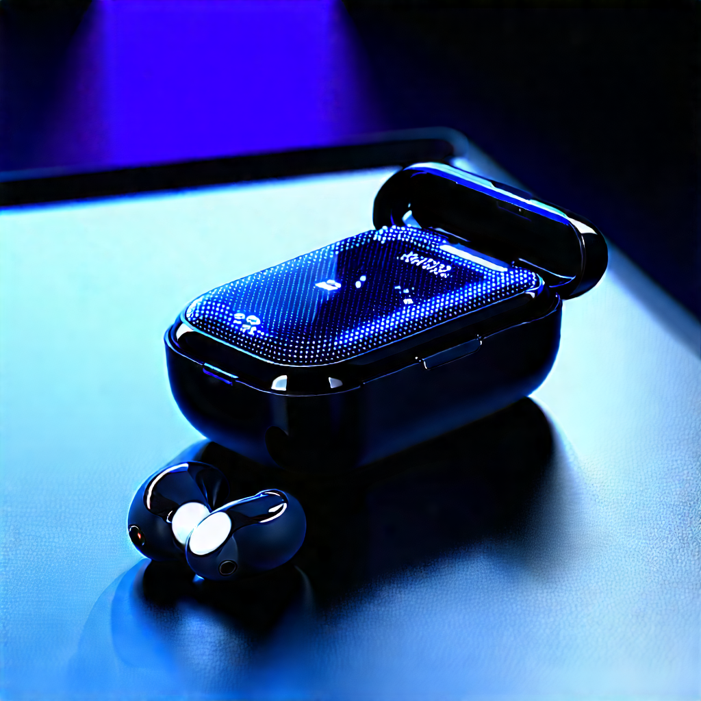 Wireless Earbuds With Holographic Display With Black Blue