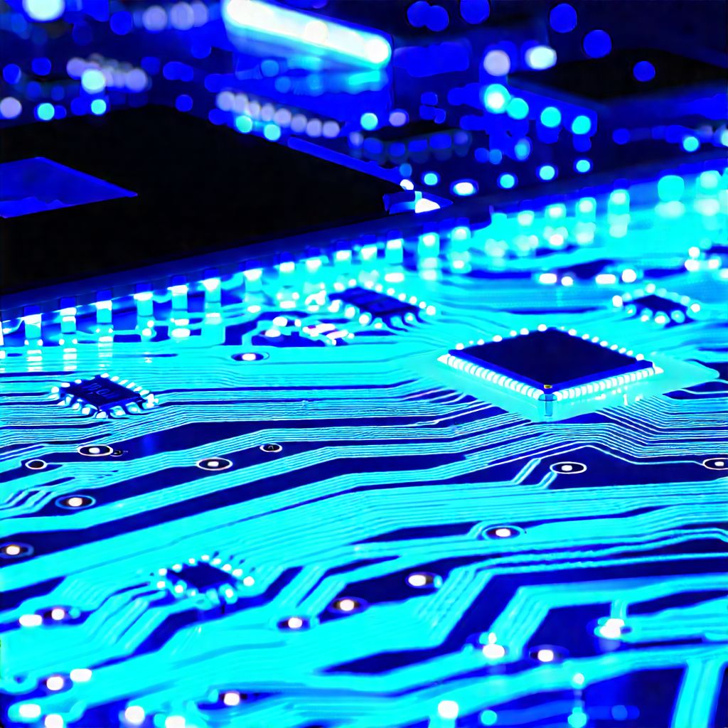 Circuit board with blue light glow